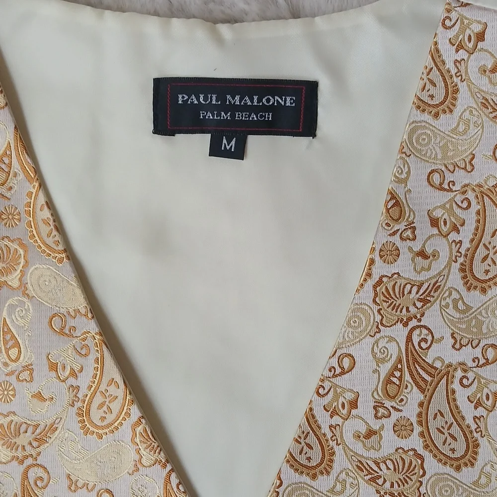 New Paul Malone Gold Paisley Tuxedo Vest Set. 3 Pc
